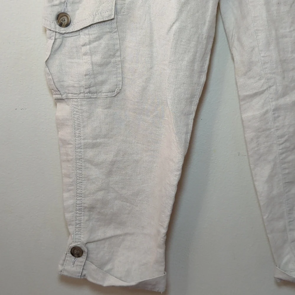 Banana Republic Martin Fit Cargo Pants Cream Linen-blend Cropped Cuffed Size 6P